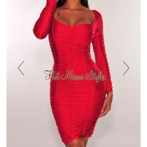 NEW Hot Miami Styles Red Silky Long Sleeve Dress